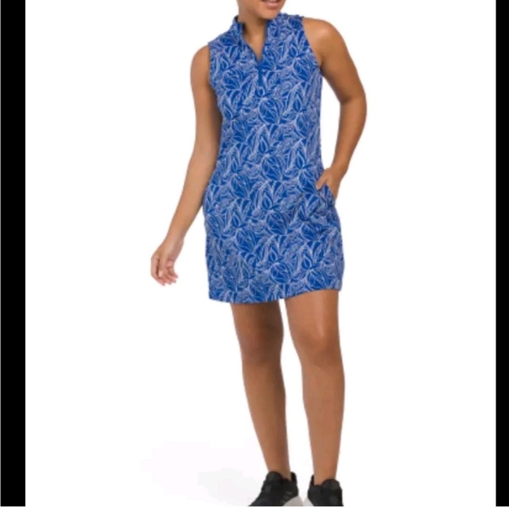 Tommy Bahama Racquet & Paddle Tropical Blue Sleeveless Mini Dress Women’s Large
